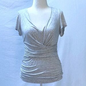 Anthropologie Bordeaux Light Gray V-Neck Ruched Blouse - NWOT